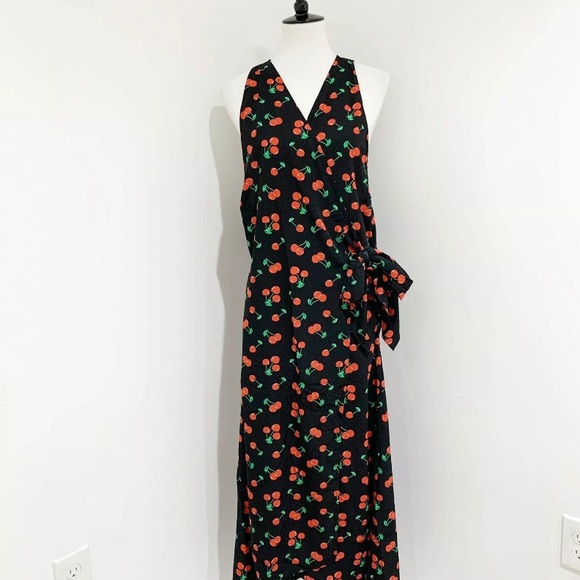 cherry print wrap dress